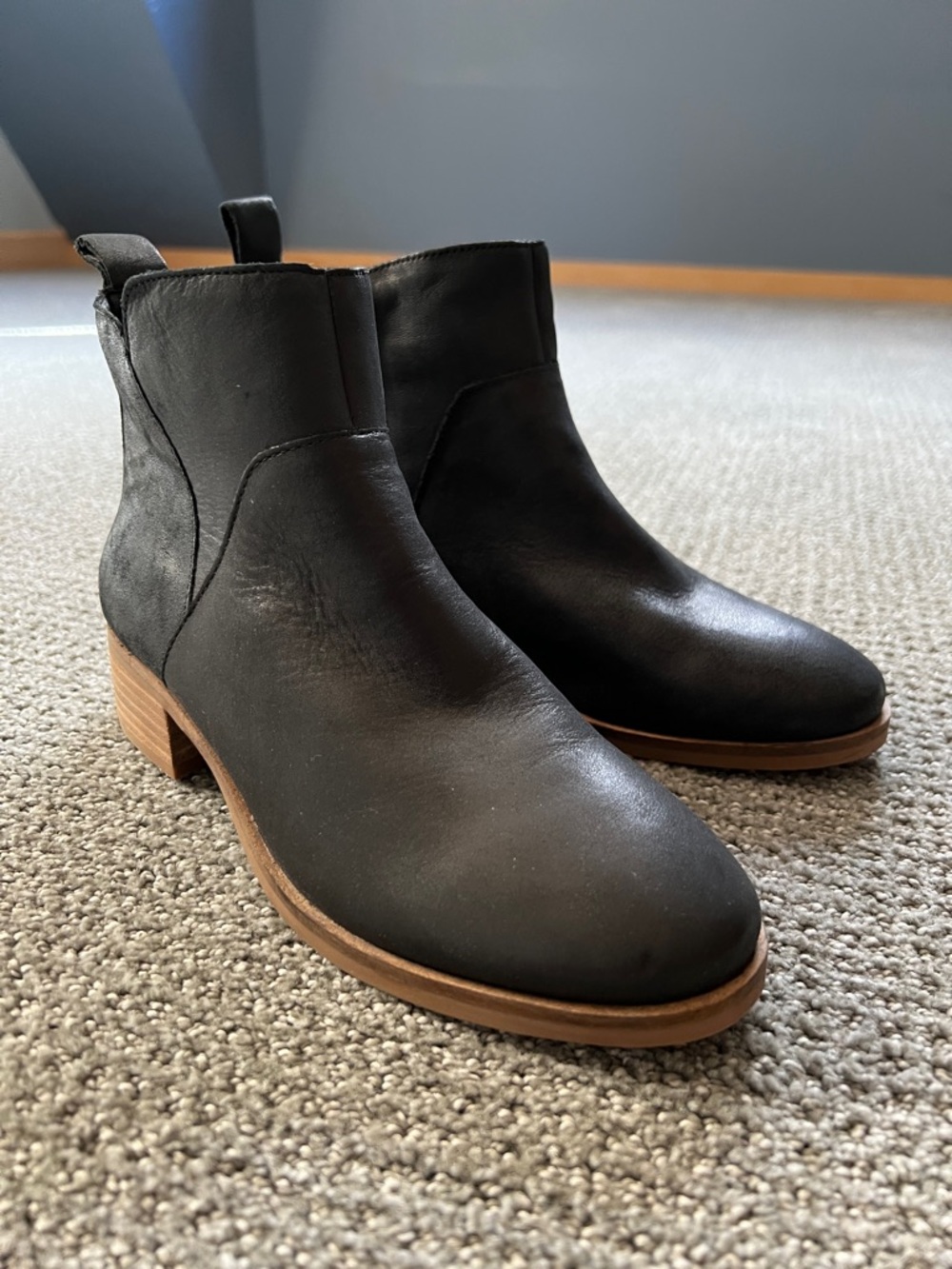 Lucky Brand Black Leather Ankle Booties with Tan Outsole